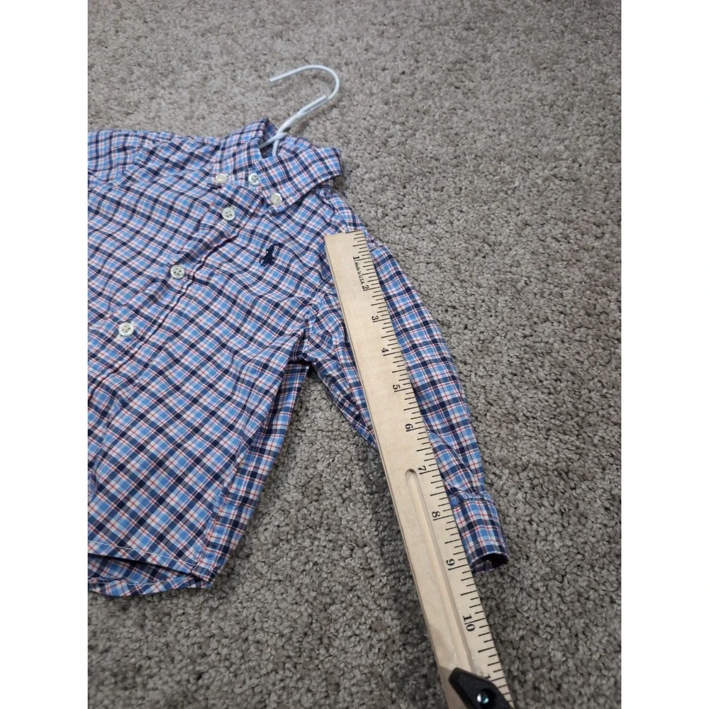 Ralph Lauren‎ Kids Blue Orange Plaid Long Sleeve Button Down Shirt 9M Infant